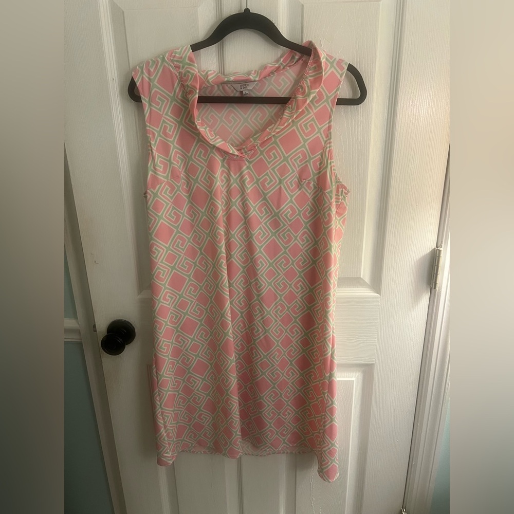 crown & ivy Pink and White Geometric Sleeveless Shift Dress Top sz L